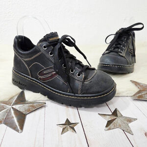 Vintage 90s Skechers Jammers black logo platform lace up loafer sneakers sz 6.5